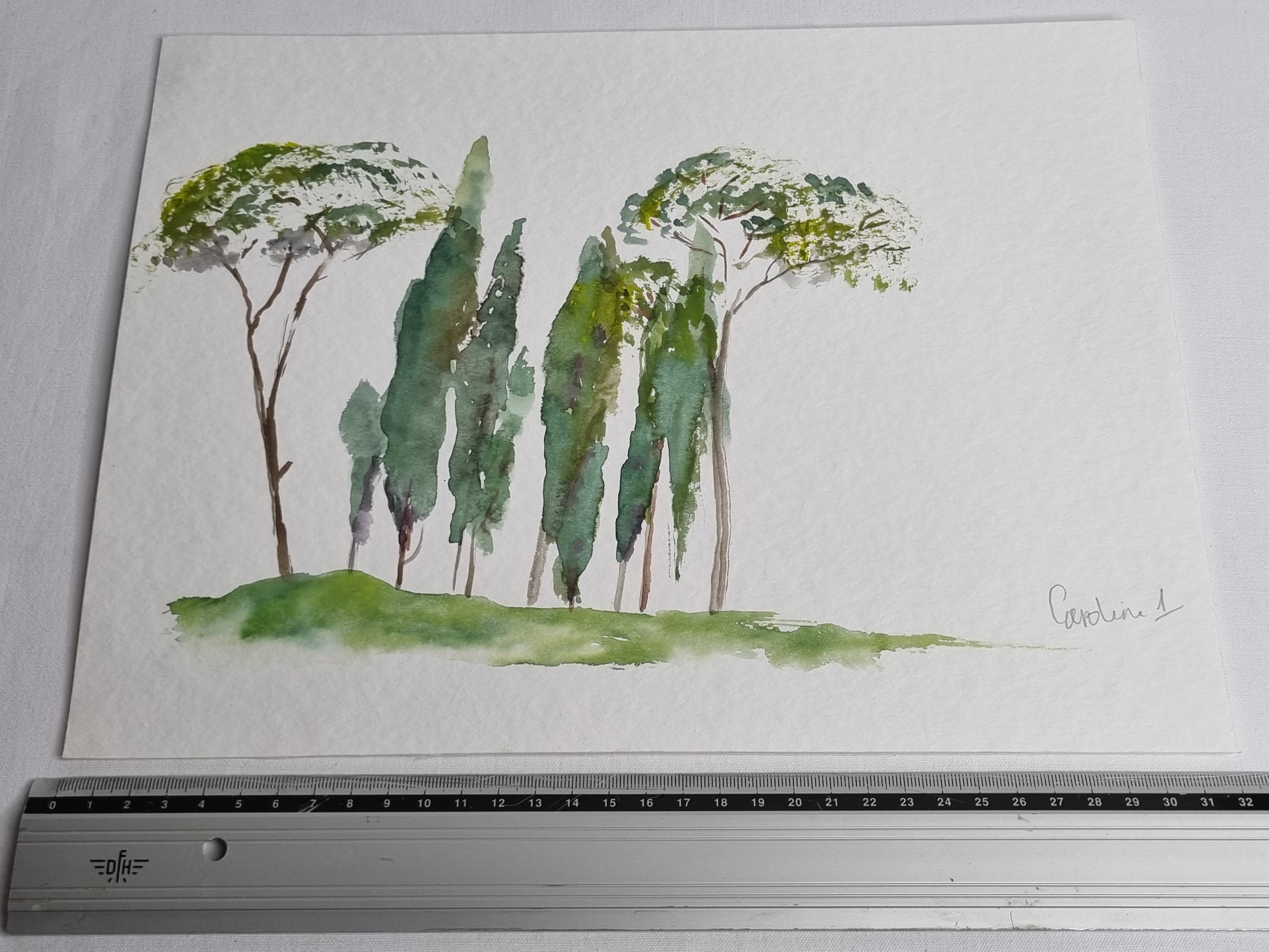 Original watercolour, Mediterranean landscape, 32 x 24 cm