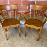 Pair of Antique FISHEL Vintage Wood Armchairs #C623