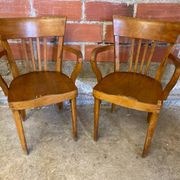 Pair of Antique FISHEL Vintage Wood Armchairs #C623