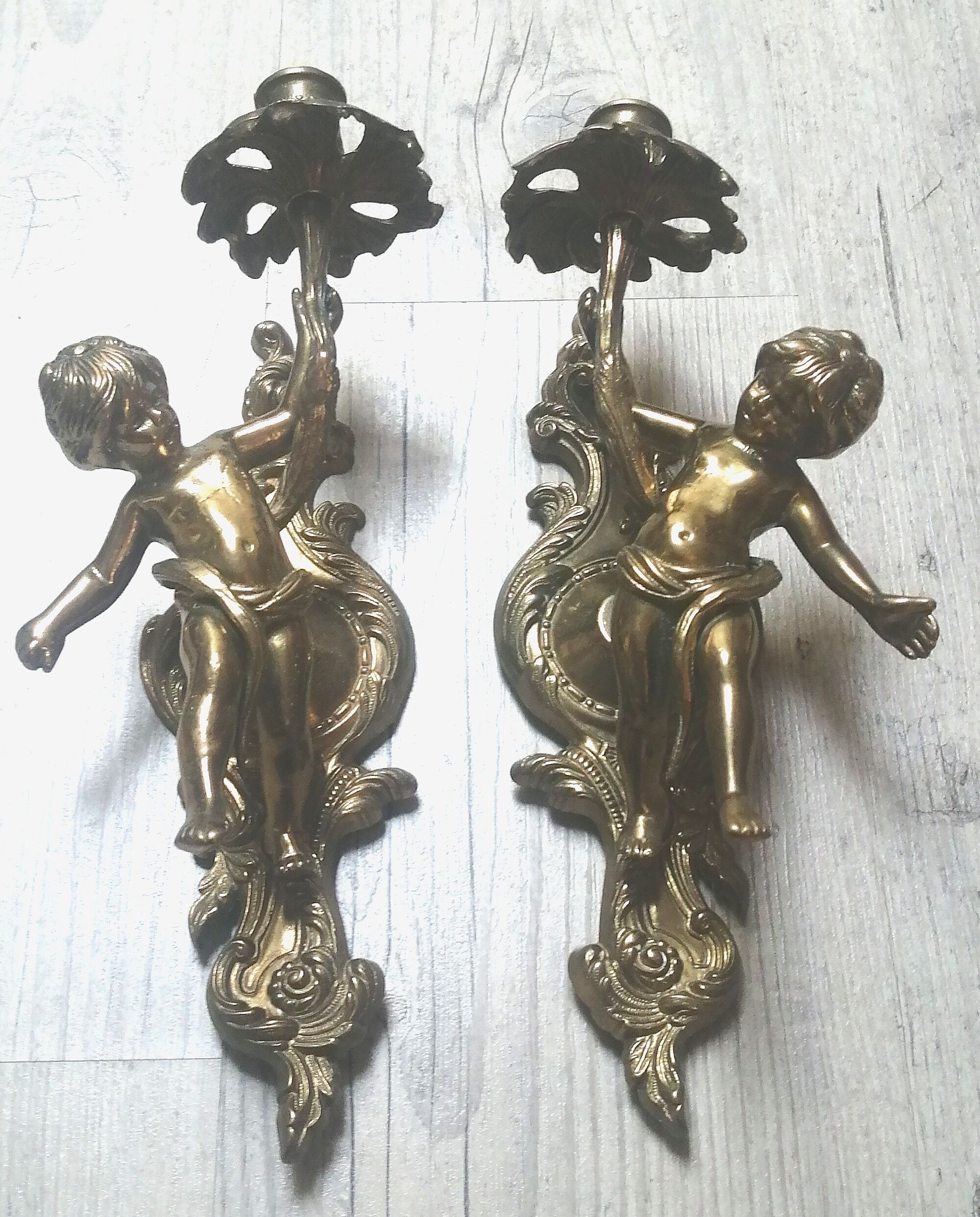 Paire d'appliques en bronze ,anges ,angelots,chérubins