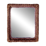 Vintage rectangular woven rattan wall mirror