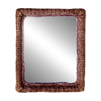 Miroir mural vintage rectangulaire en rotin tressé