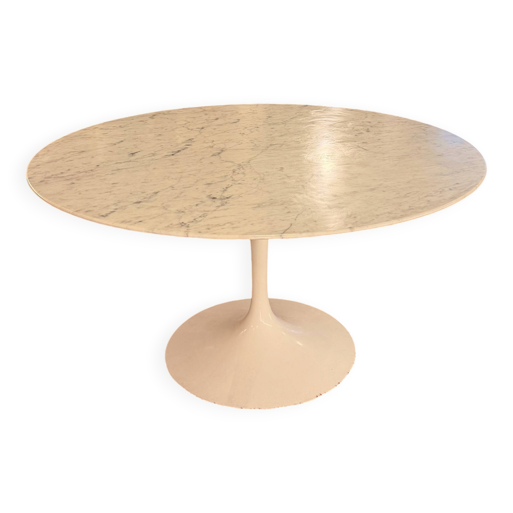 Grande table tulipe années 60, plateau en marbre de Carrare