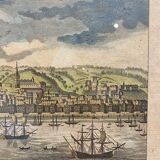 Gravure ancienne , vue du port de Newcastle début XX siècle