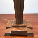 Art Deco oak lamp and wool lampshade from the 1930s