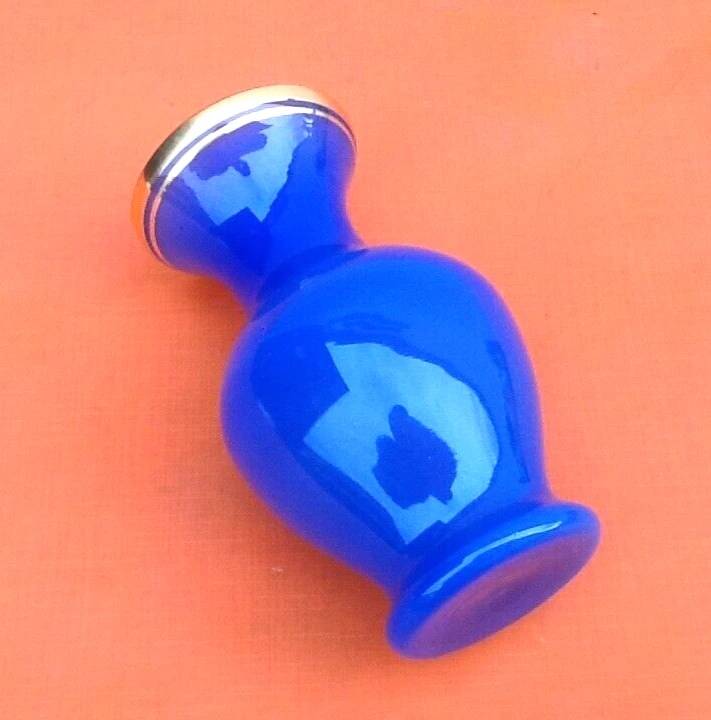 1960s Baluster vase on pedestal Blue opaline Neck with gilding