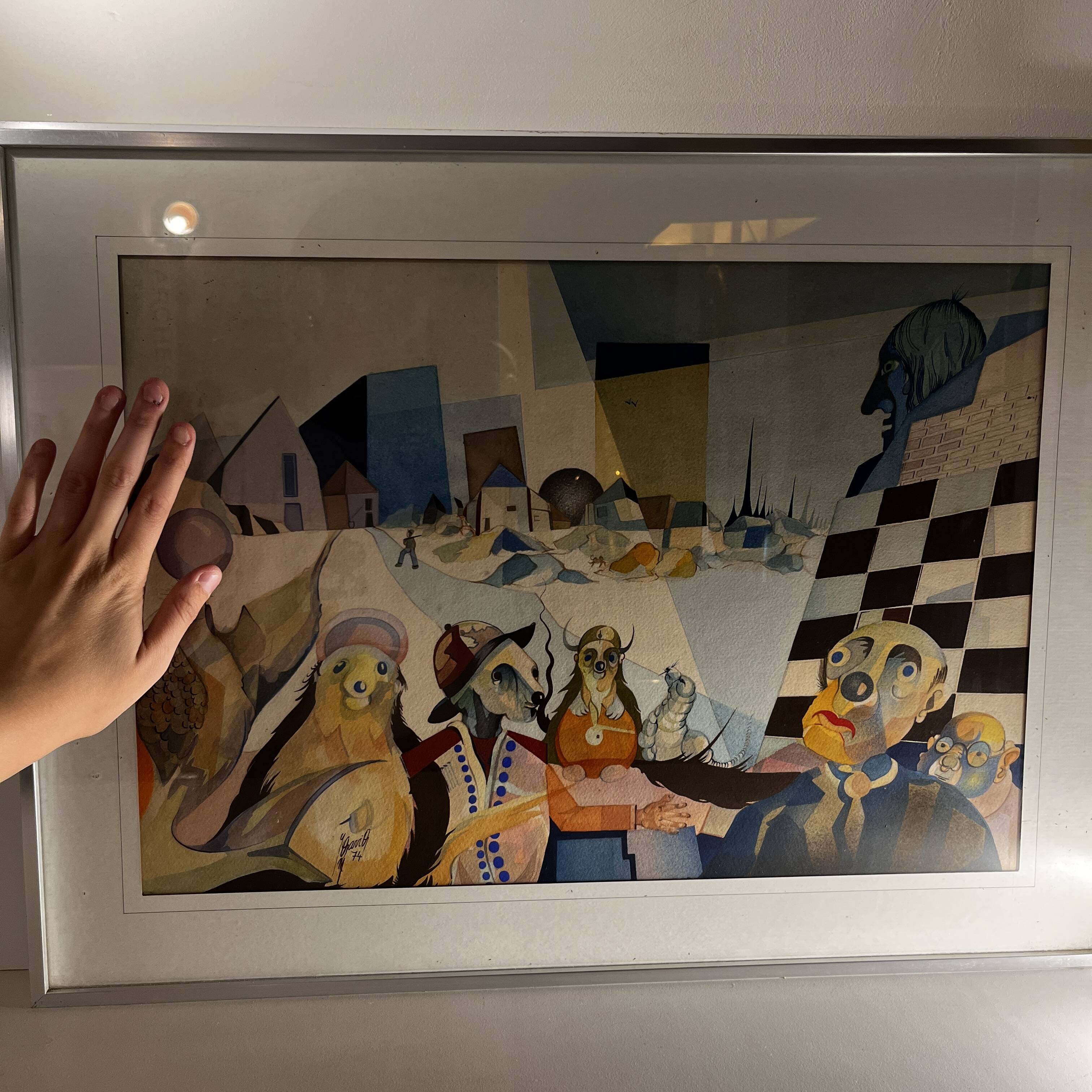 Tableau cubo-surréaliste, technique mixte sur papier