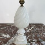 Alabaster lamp, twisted, gadroon decoration, gilded brass base, dolphins