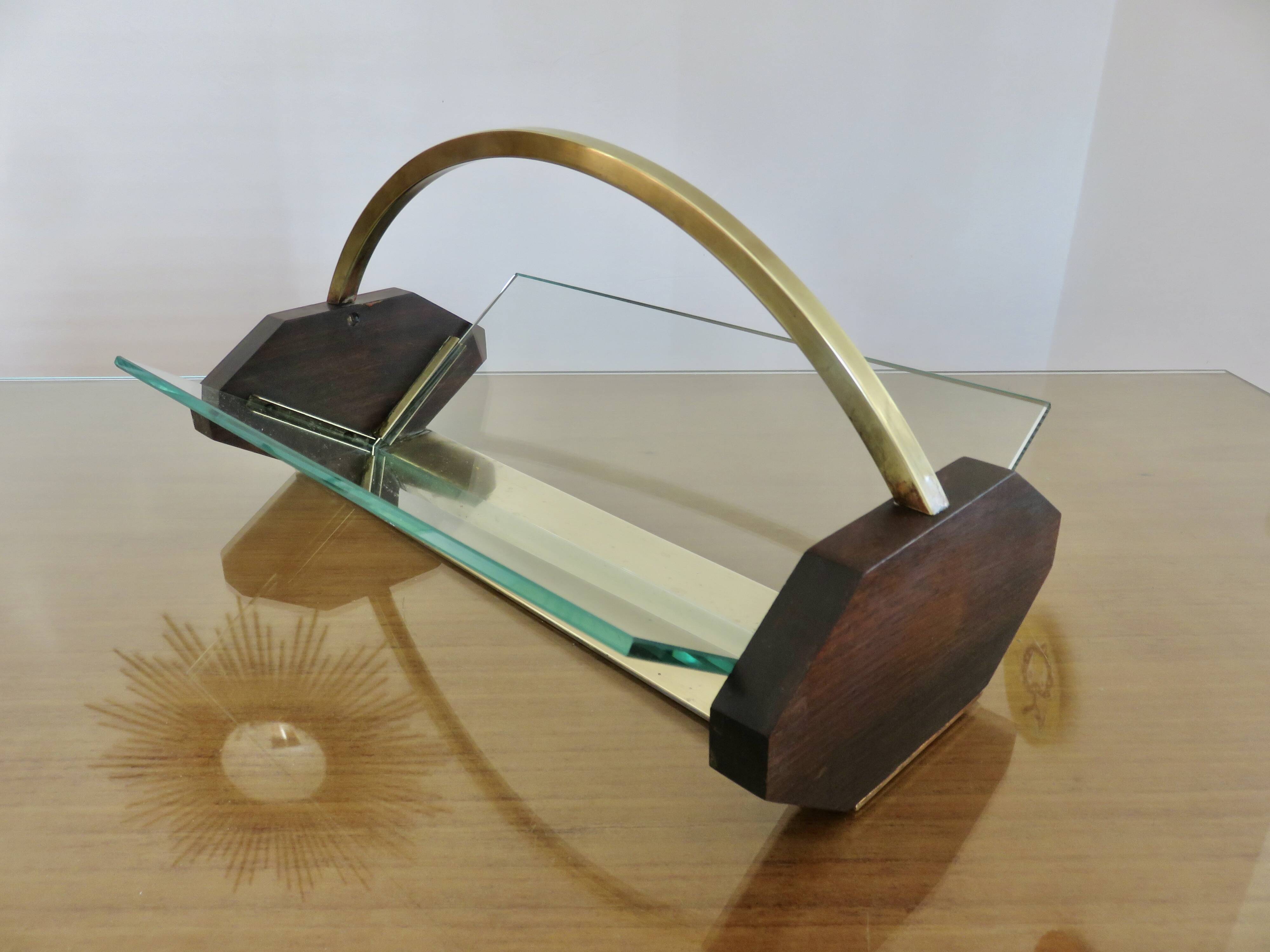Rosewood, brass and glass centerpiece, art deco, 1930s-40s