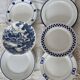 6 Vintage Mismatched Blue and White Porcelain Dessert Plates Set B0