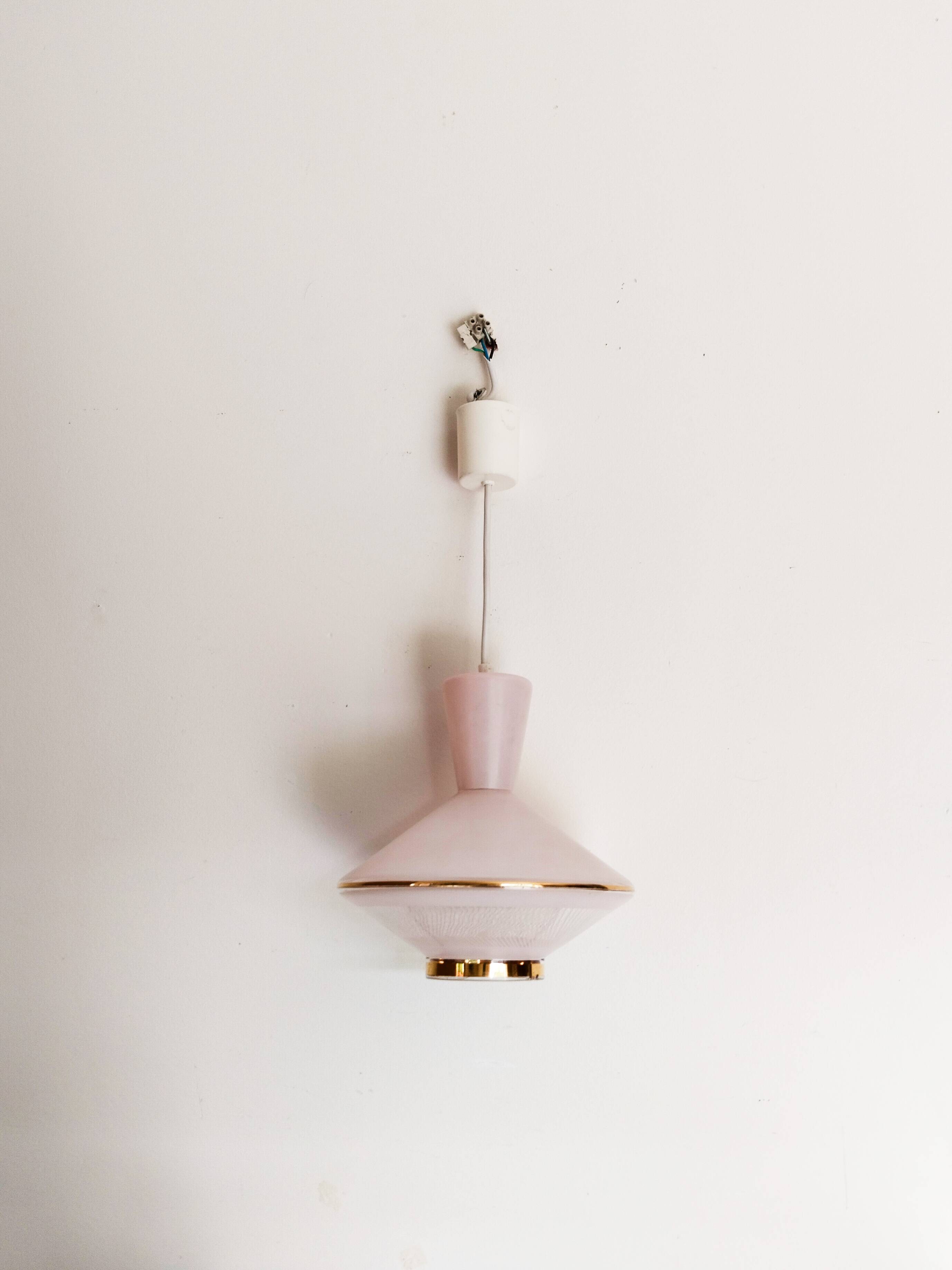 UFO suspension, vintage glass ceiling light, pink and gold