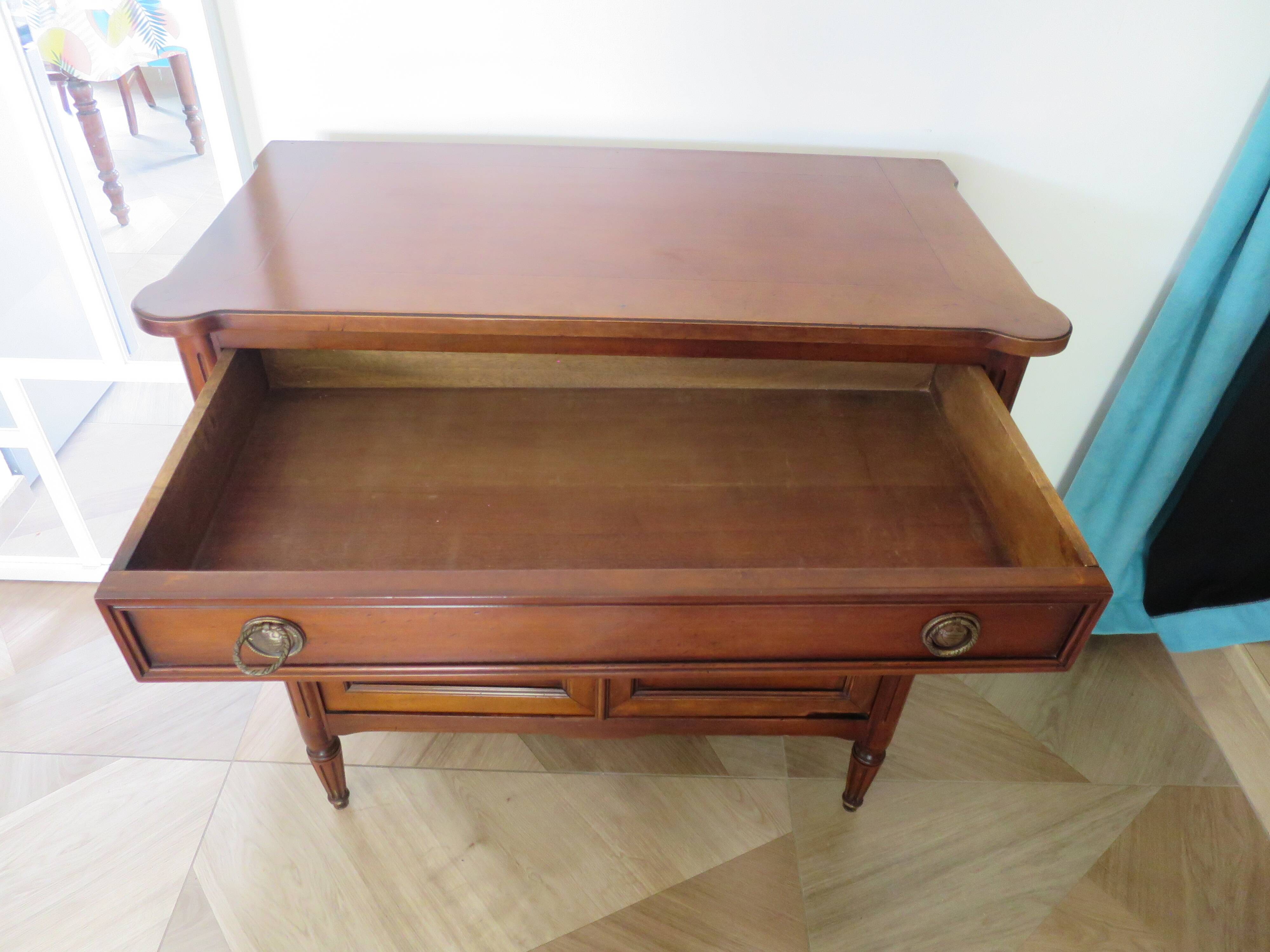Louis XVI-style sideboard - 1 drawer - fluted legs - mahogany - solid wood