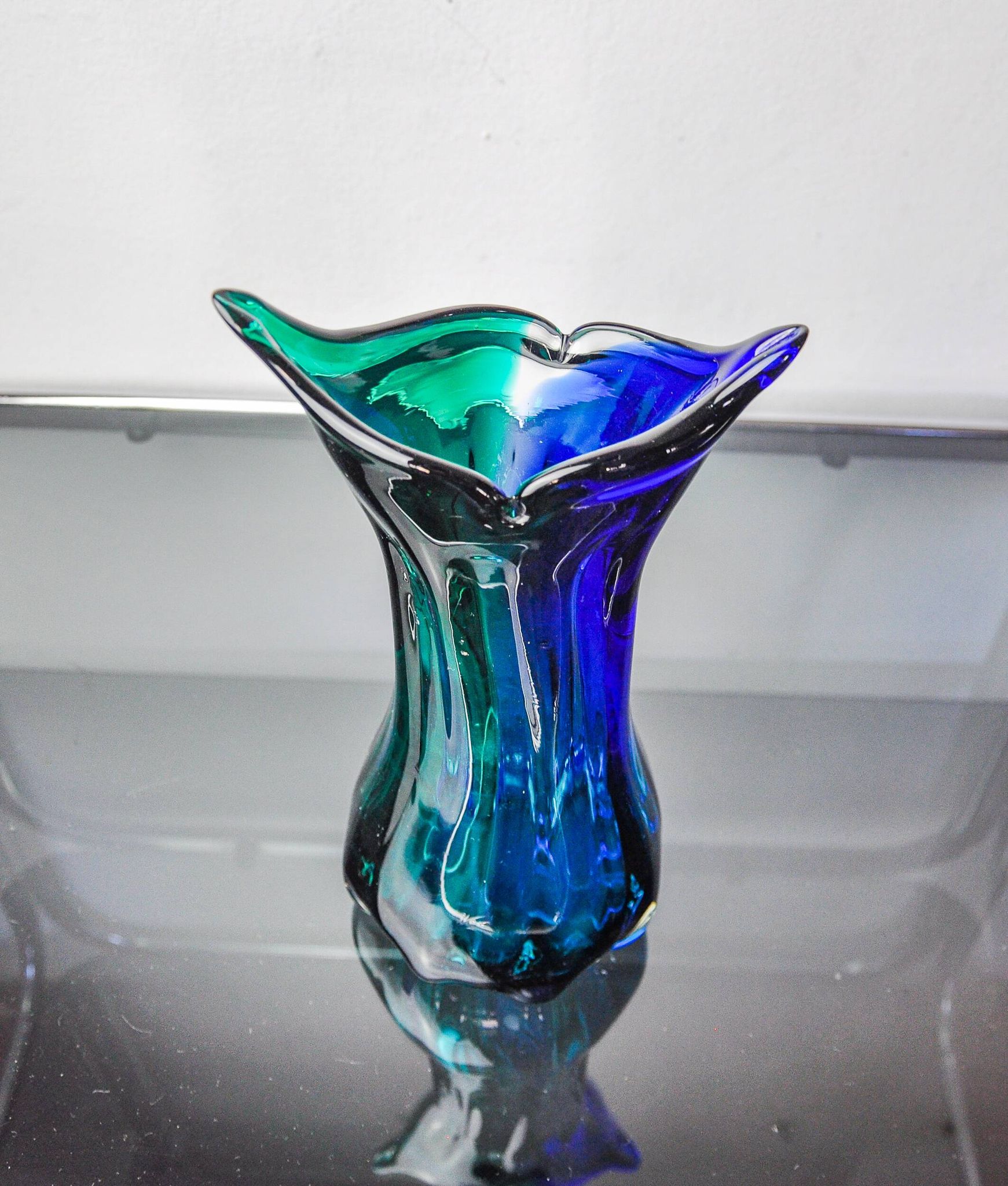 Sommerso green and blue vase by Seguso, Murano glass, Italy, 1970