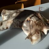 Male torso sculpture by patinated casting, signed to be identified.