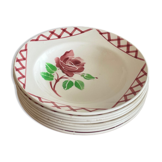 8 pink theme plates St Amand Badonvilliers