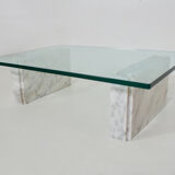 Coffee table in carrara marble and glass