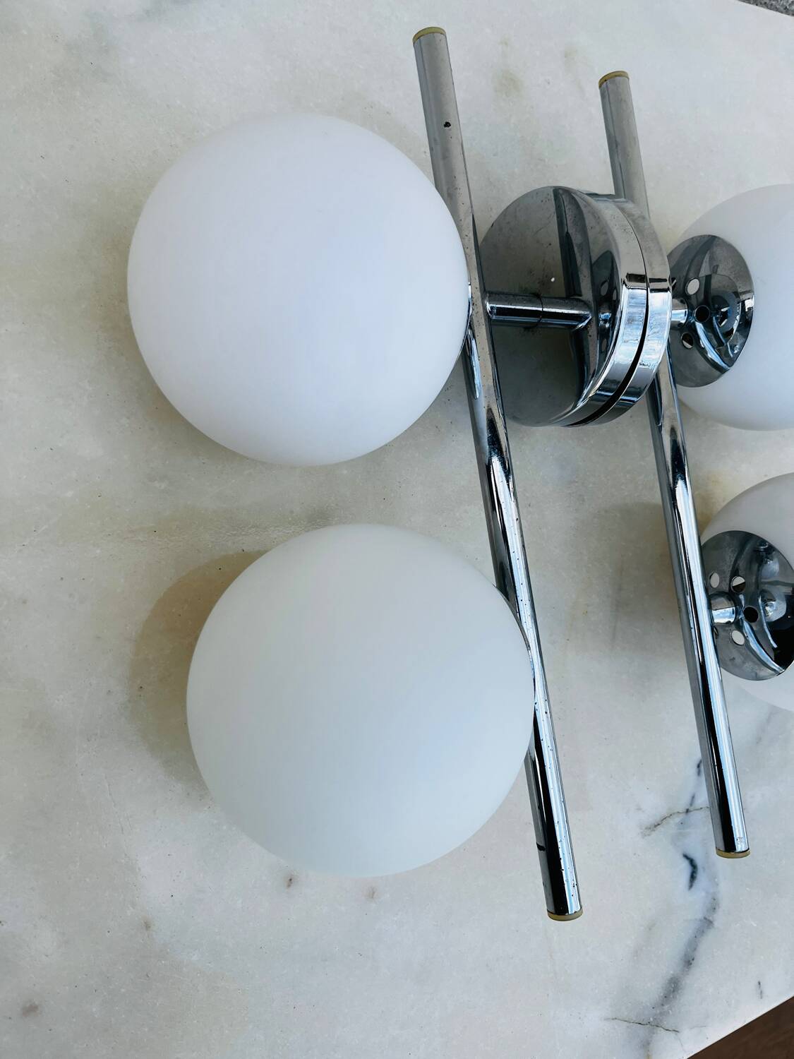 2 vintage double opaline globe wall lights 1960