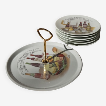 Plateau de fromages en porcelaine avec 6 assiettes assorties