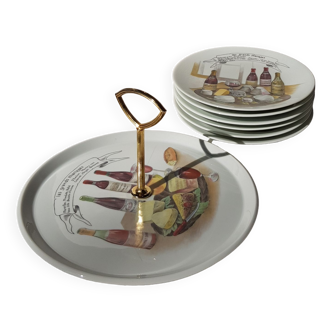 Plateau de fromages en porcelaine avec 6 assiettes assorties