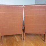 Scandinavian vintage brown skai and wood armchairs