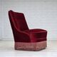 1960s, Danish armchair, original red furniture velour, beech wood legs.