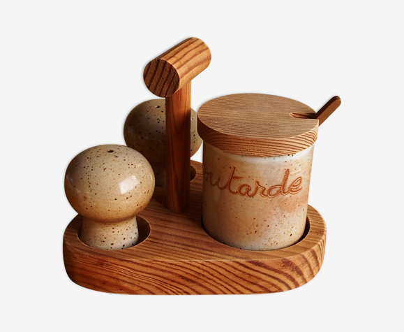 Set salière, poivrière et moutardier vintage, Grès du Marais