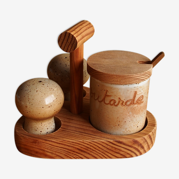 Set salt shaker, pepper and mustard vintage, Sandstone of the Marais