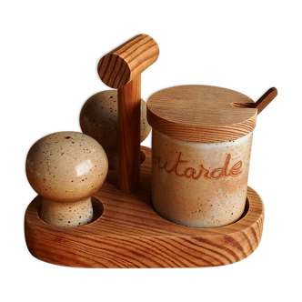 Set salt shaker, pepper and mustard vintage, Sandstone of the Marais