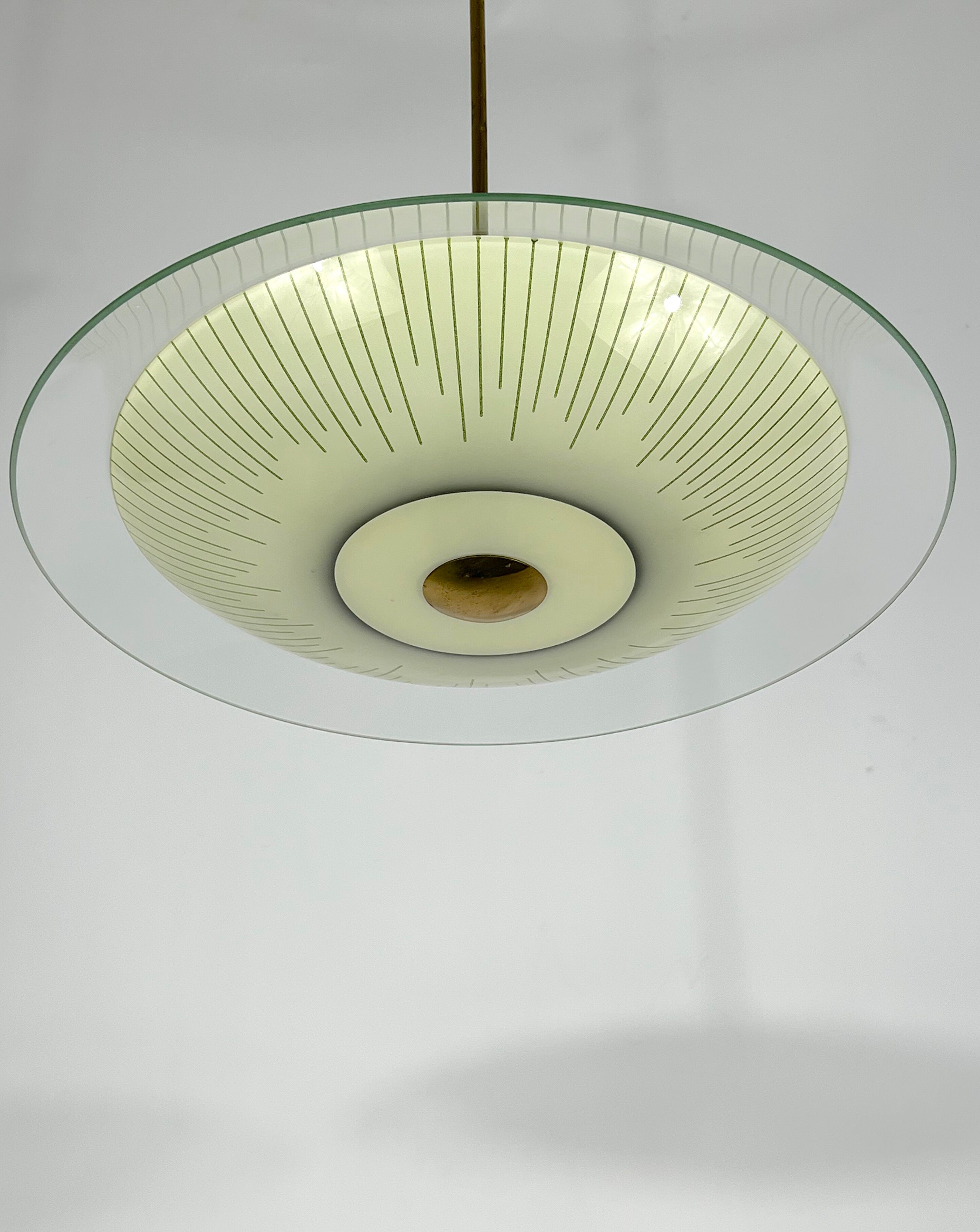Mid-century curved glass disc chandelier from 50s