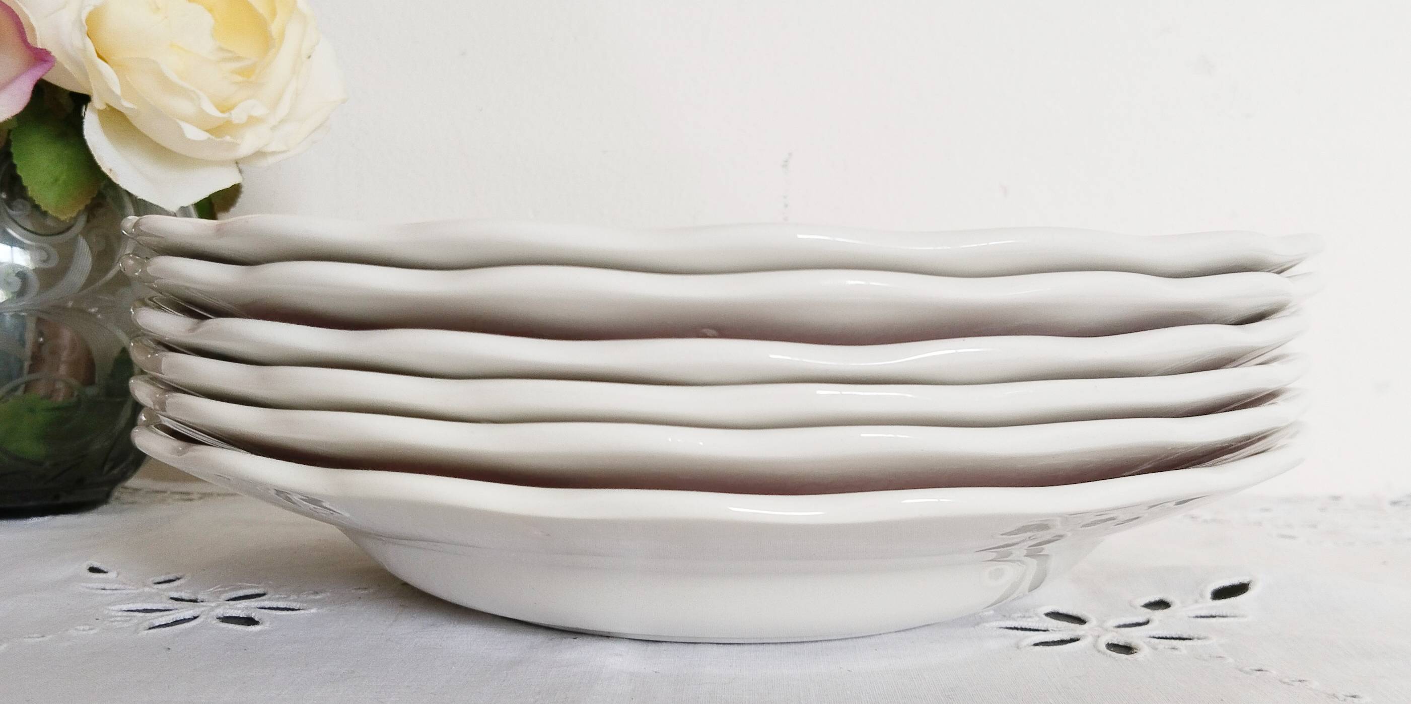 6 Italian English porcelain soup plates: Swiss Landscape