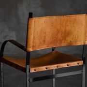 Cognac Leather Armchair, Black Lacquer Steel Frame, Belgium, 1960s