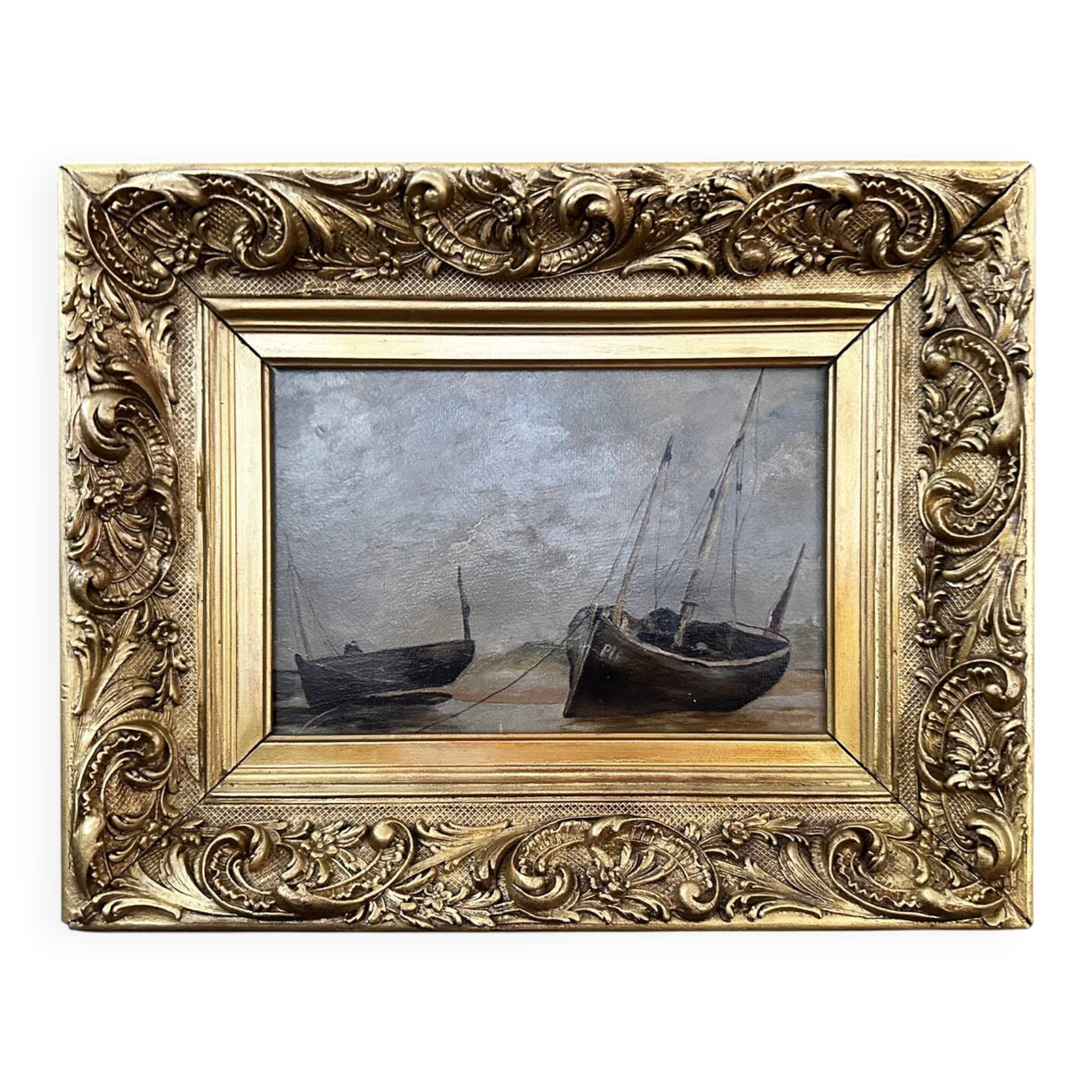 Oil painting on wood with its restored Rocaille frame - Paris