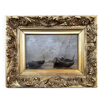 Oil painting on wood with its restored Rocaille frame - Paris