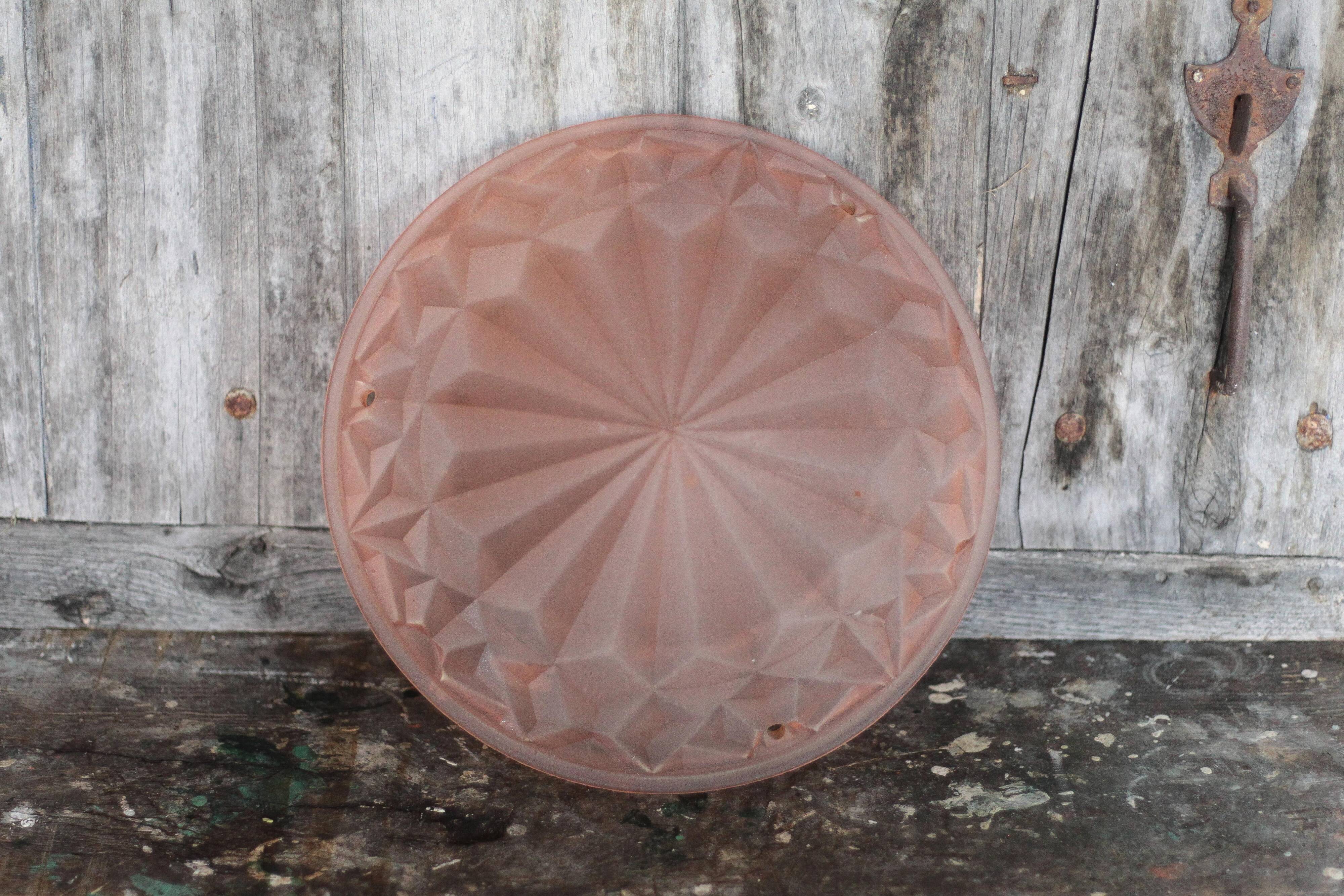 Vintage Art Deco ceiling light, geometric pattern ceiling fixture, bowl.