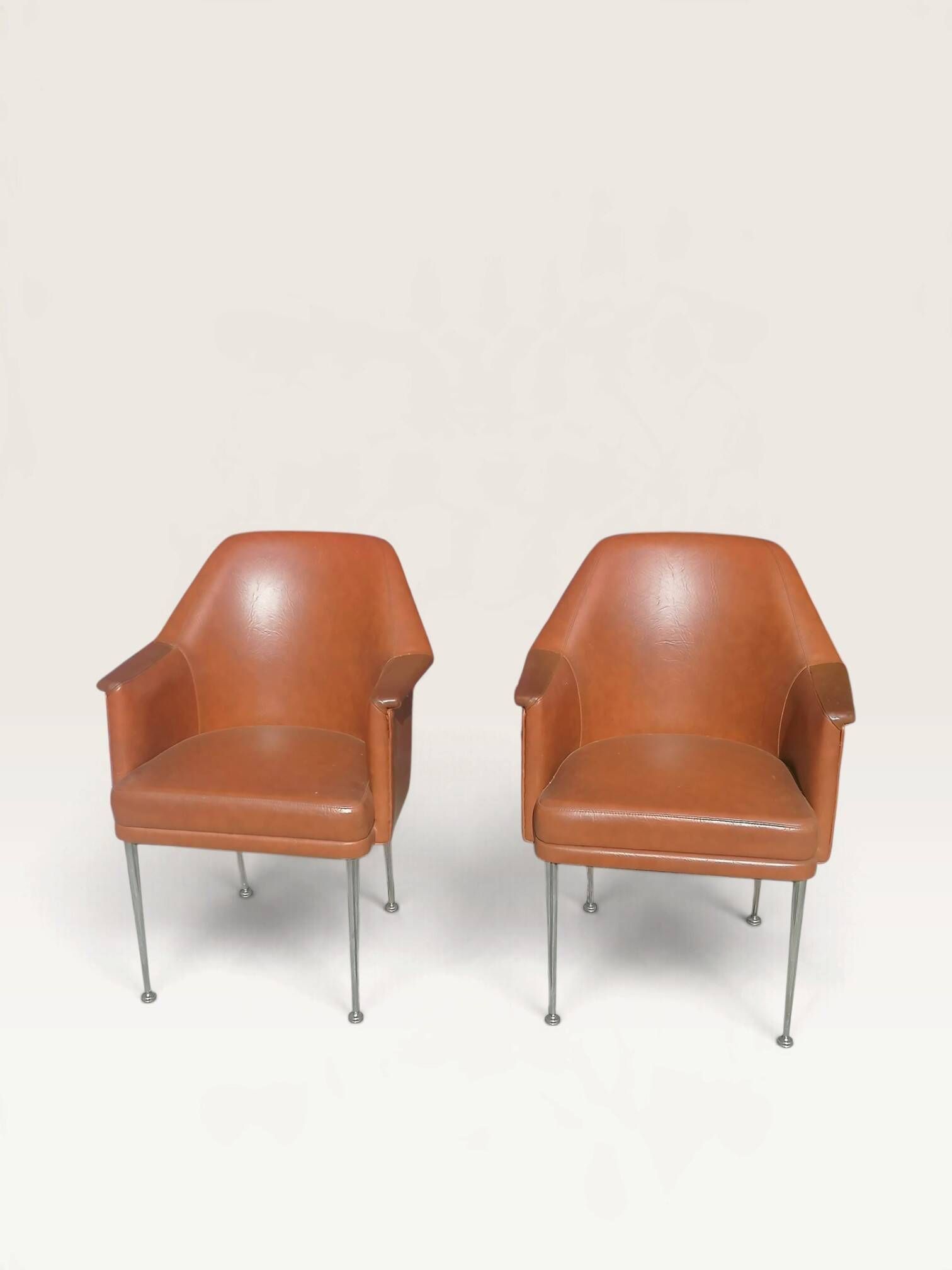 Pair of vintage Deauville brown armchairs - 1950s - 1960s