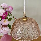 Vintage lampshade pendant light in pink molded glass - tableware collection -