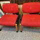 PAIR OF VINTAGE DESIGN ARMCHAIRS FROM THE 80S IN RED AND LIGHT BROS FABRIC