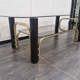 Vintage coffee table in gold metal and smoked glass, 1970s