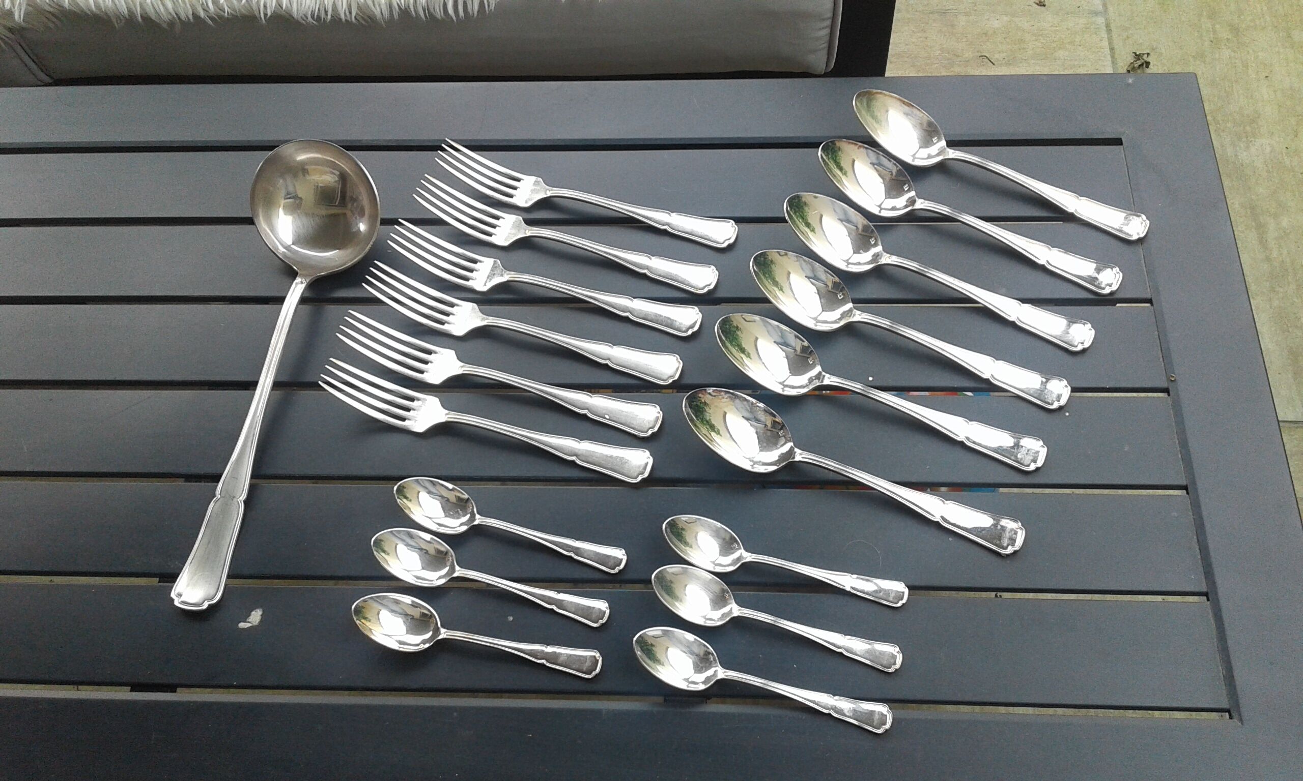 Set forks,spoons, ladle.silver metal