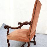Large vintage "sheep bone" armchair, Louis XIII style, walnut