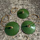 Trio of vintage pendant lights in green and white enameled sheet metal, industrial farmhouse decor