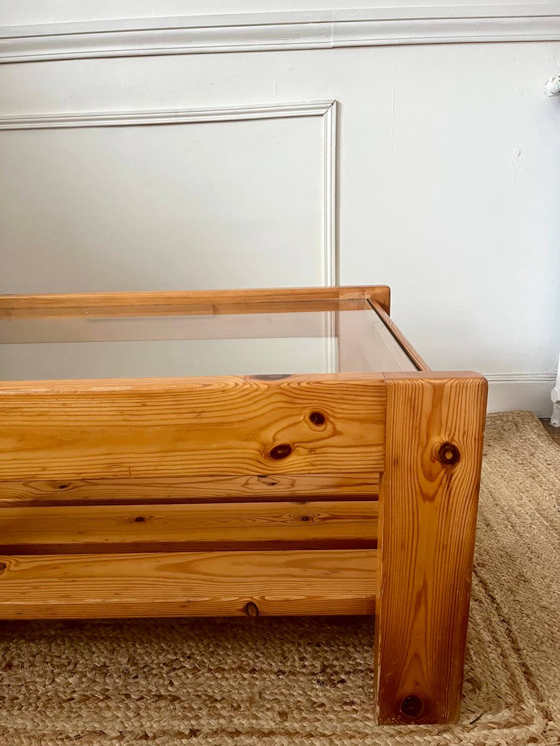 Vintage pine and glass coffee table