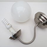 Gooseneck wall lamp, white opaline round globe