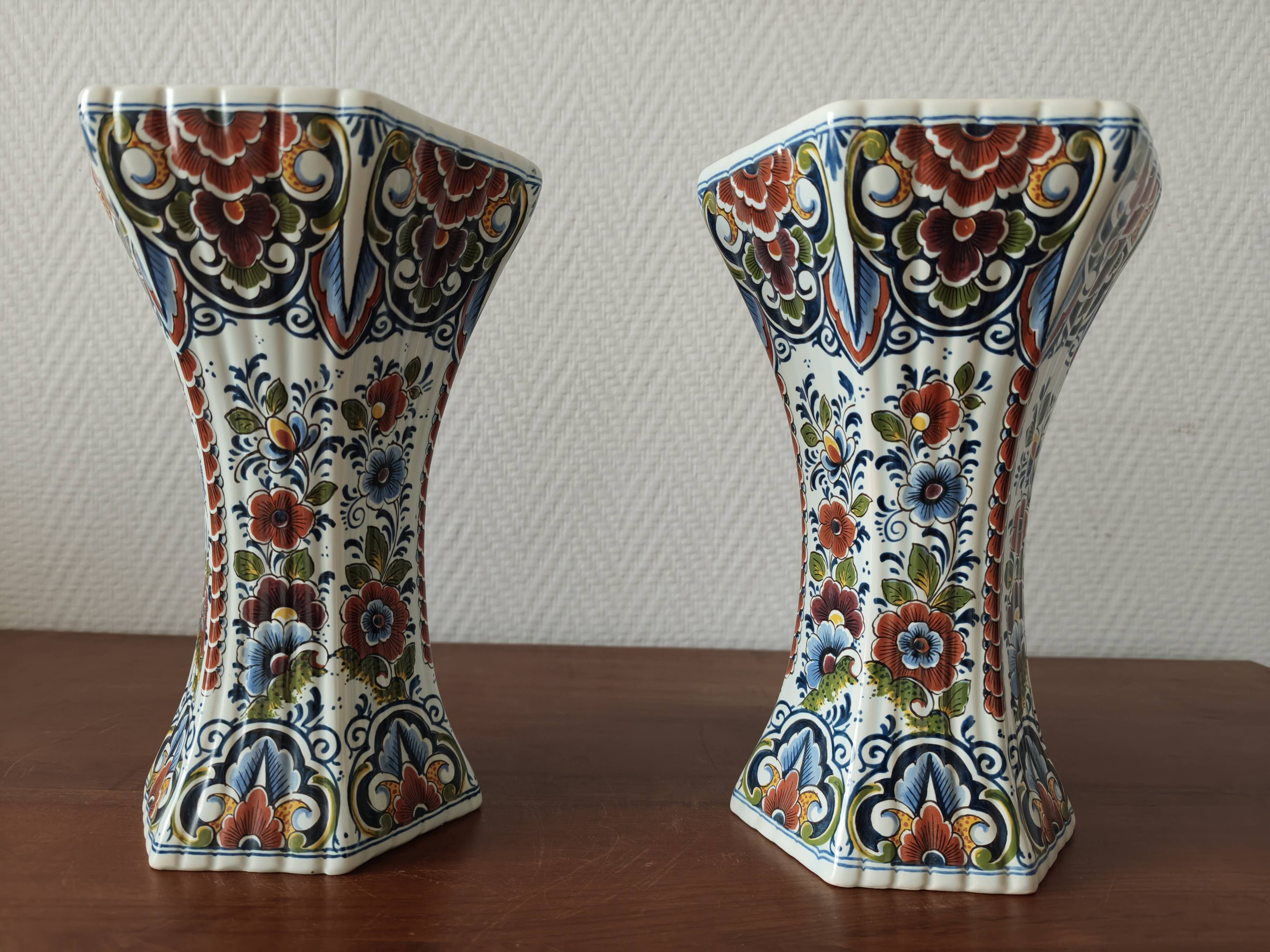 Pair of polychrome Delft earthenware vases, Holland, 1960s