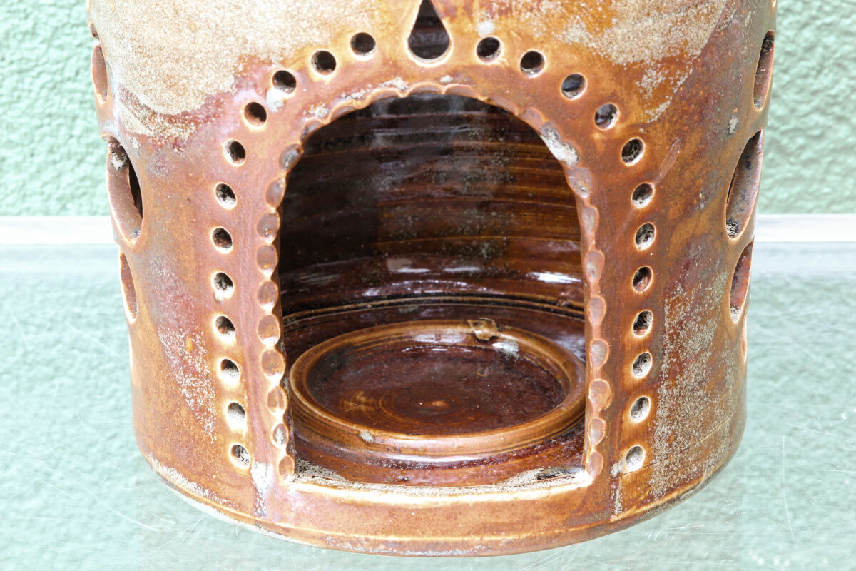 Signed enamelled stoneware lantern, Puisaye