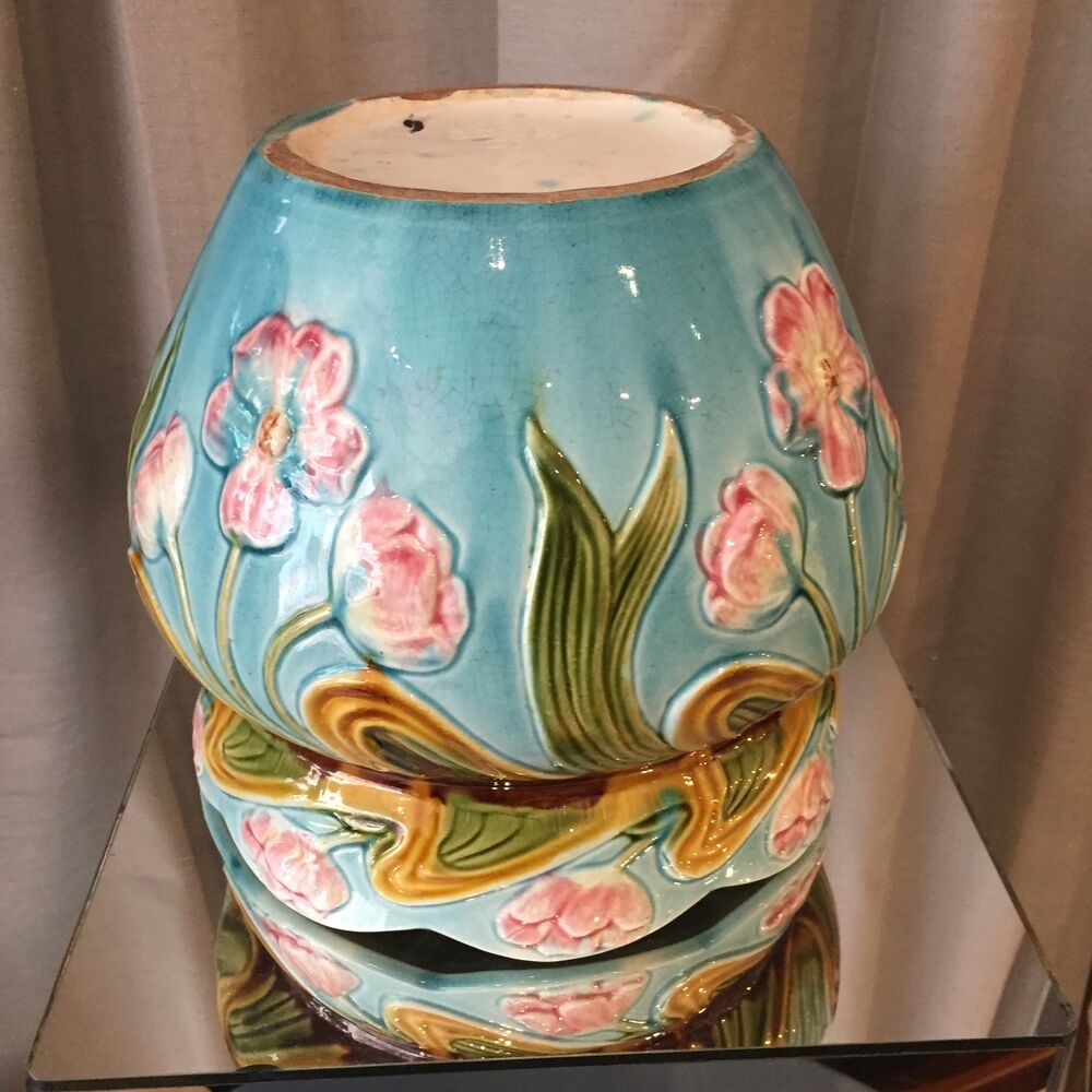 Cache-pot en barbotine decor floral multicolore st clement