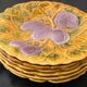 6 dessert plates in Sarreguemines barbotine. Fruit decoration.