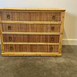 Midcentury bamboo, rattan and brass chest of drawers by Dal Vera, Italy, 1970s