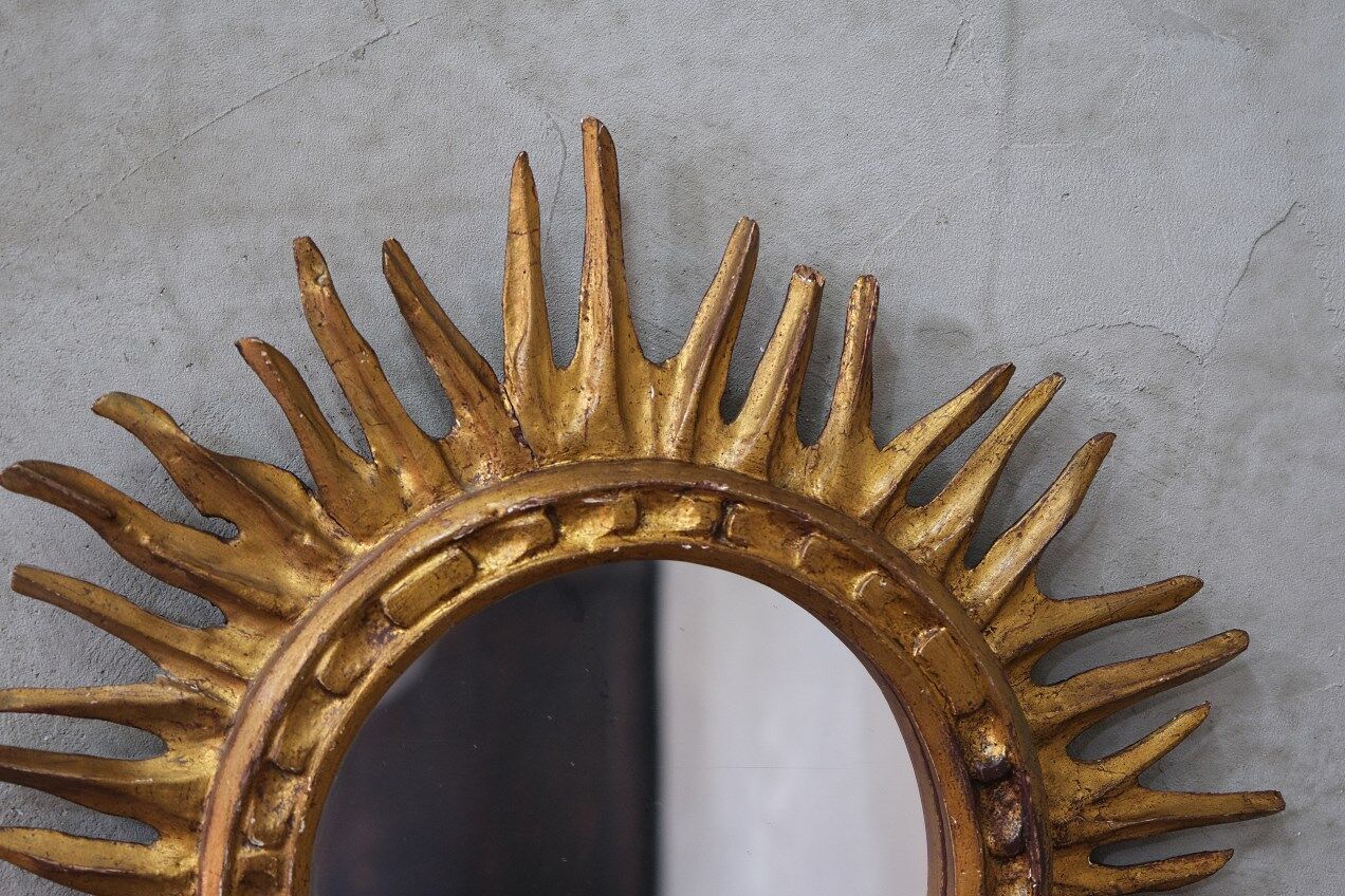 Mid-century italian wooden sun mirror, 1950s