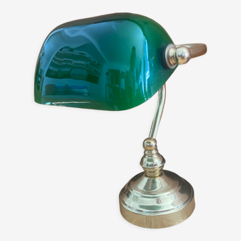 Lampe de banquier notaire laiton et opaline verte